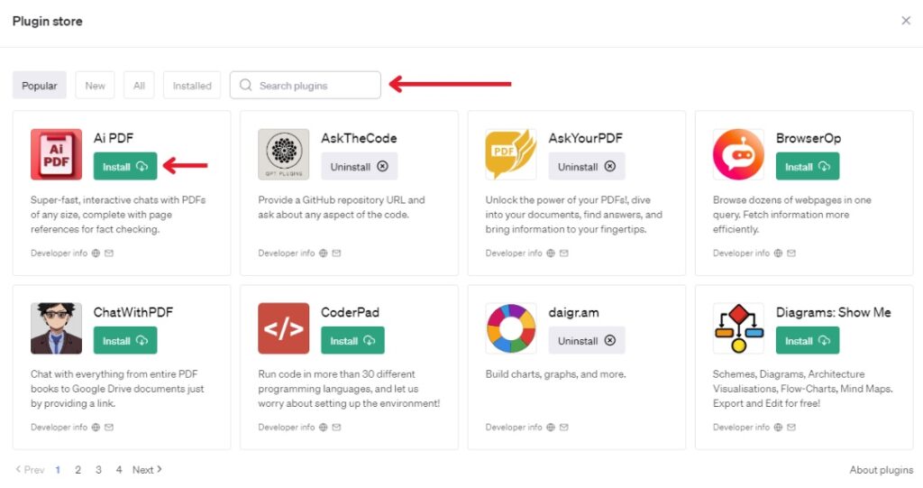 different plugins from chatgpt